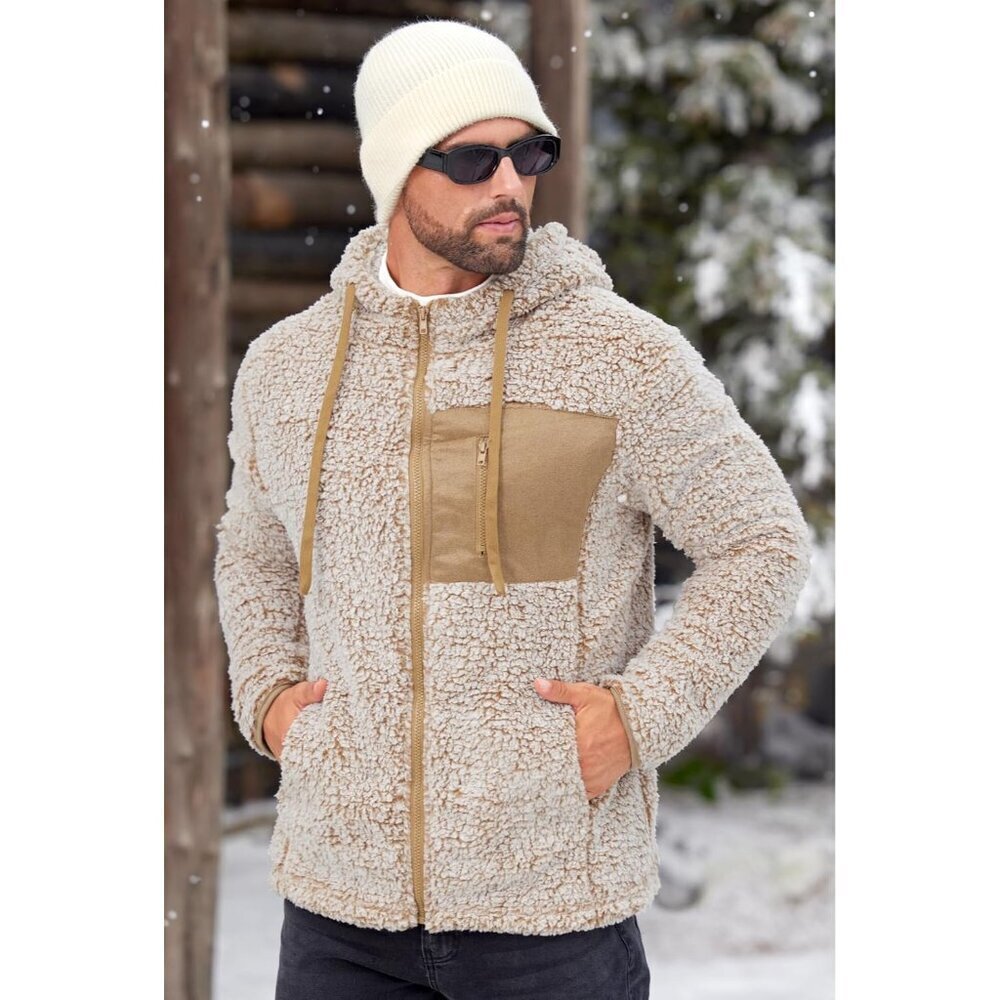 Men's Sherpa Jacket Fuzzy Warm Lightweight Winter Hoodie S-XXL - Picture 2 of 7
